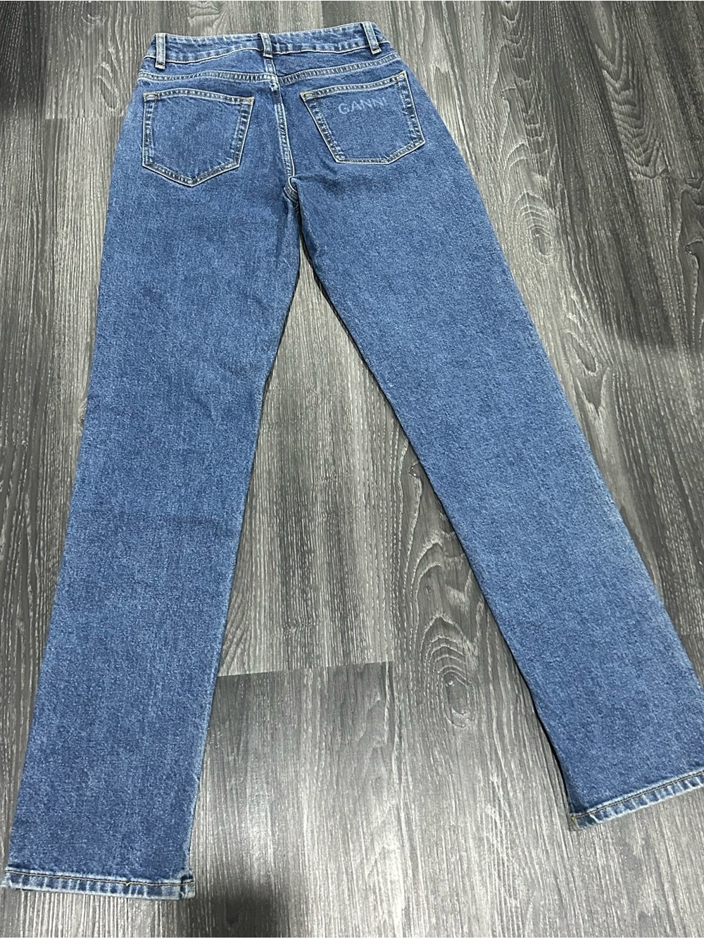 Ganni Blue Straight-Leg Jeans with Ankle Zips Size 25